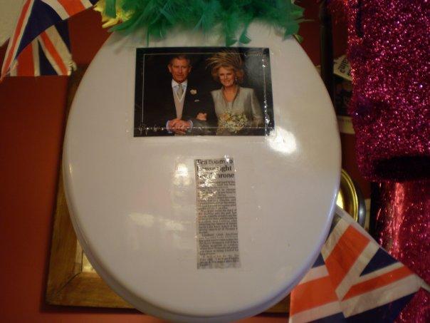 14_camilla.jpg - Yes, Camillia--the Duchess of Cornwall--did indeed use this toilet seat, and it was suspended directly above my table at the tea place. The owners bought it through an ebay auction.
