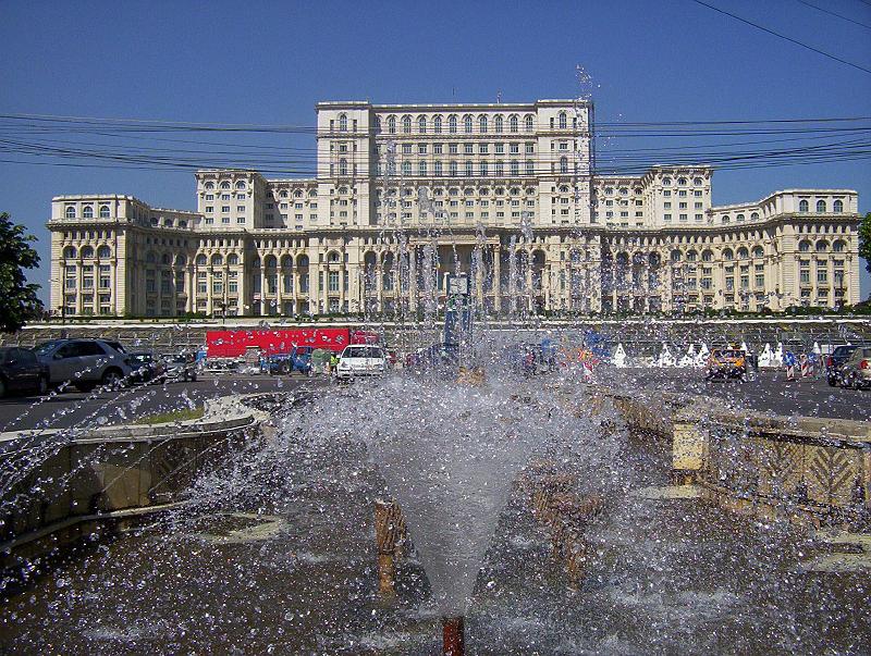 100_1767.jpg - The Romanian Parliament--the world's second largest building, after the Pentagon. Formerly known as the Casa Poporului and an excellent example of architecture in the late Ceausescu period.  