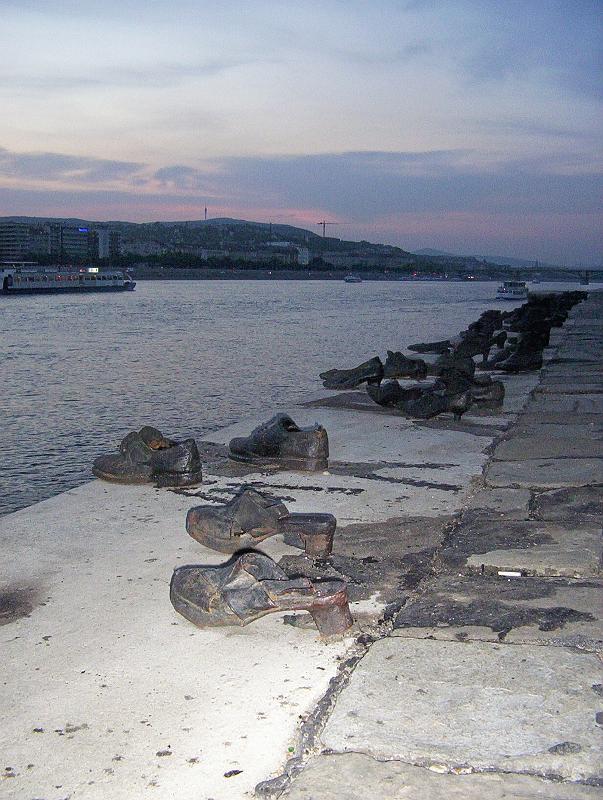100_1926.jpg - Shoes along the banks of the Danube. A simple, yet powerful Holocaust monument in memory of the thousands of Jews who were tied up and shot into the Danube in 1944-1945.